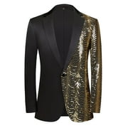 BOBOGOJP Men Sequin Shiny Prom Suit Jacket One Button Slim Fit Sport Coats and Blazers Tuxedo for Wedding Banquet (Gold,S)